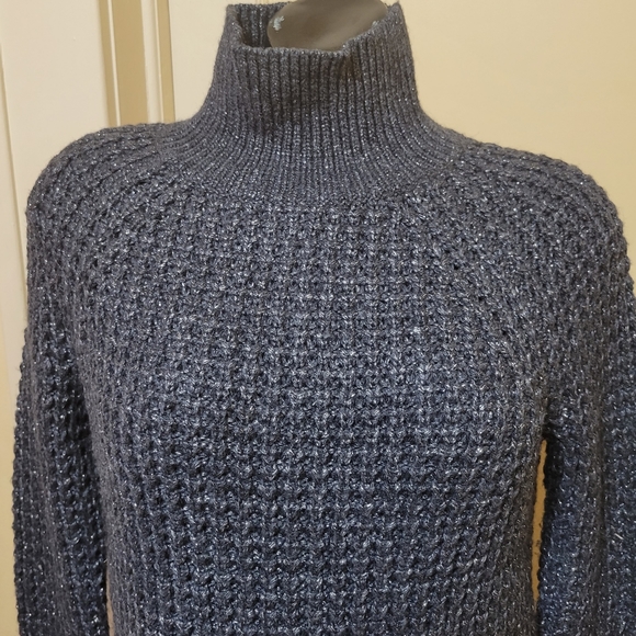 Loft Wool/Metallic Knit Mock Turtleneck Sweater Women's XS - Picture 2 of 7